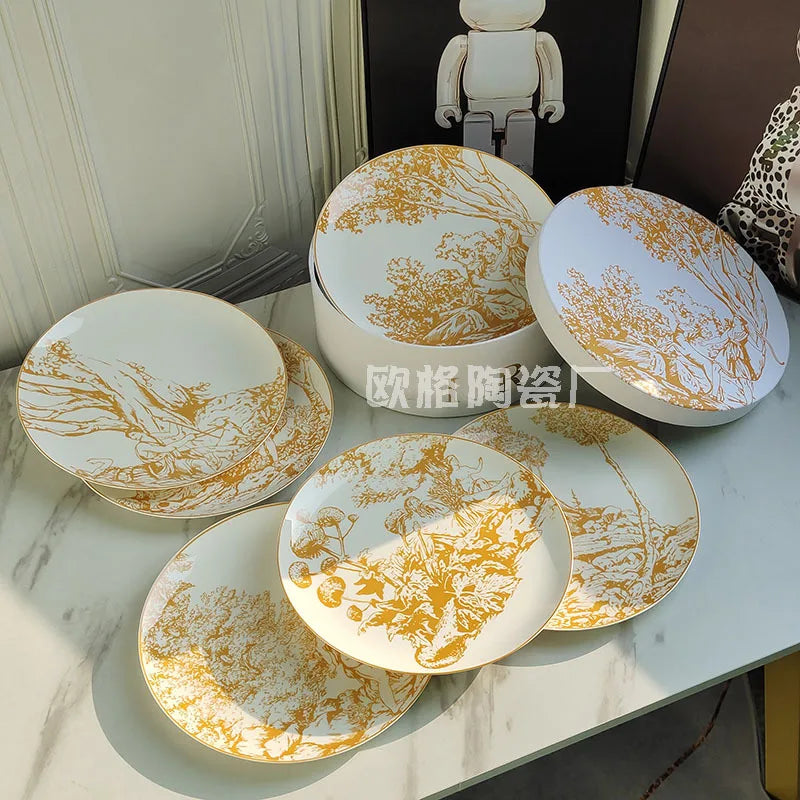 Dinner Plate Six Plates of Dishes, Color Drawing Ceramic