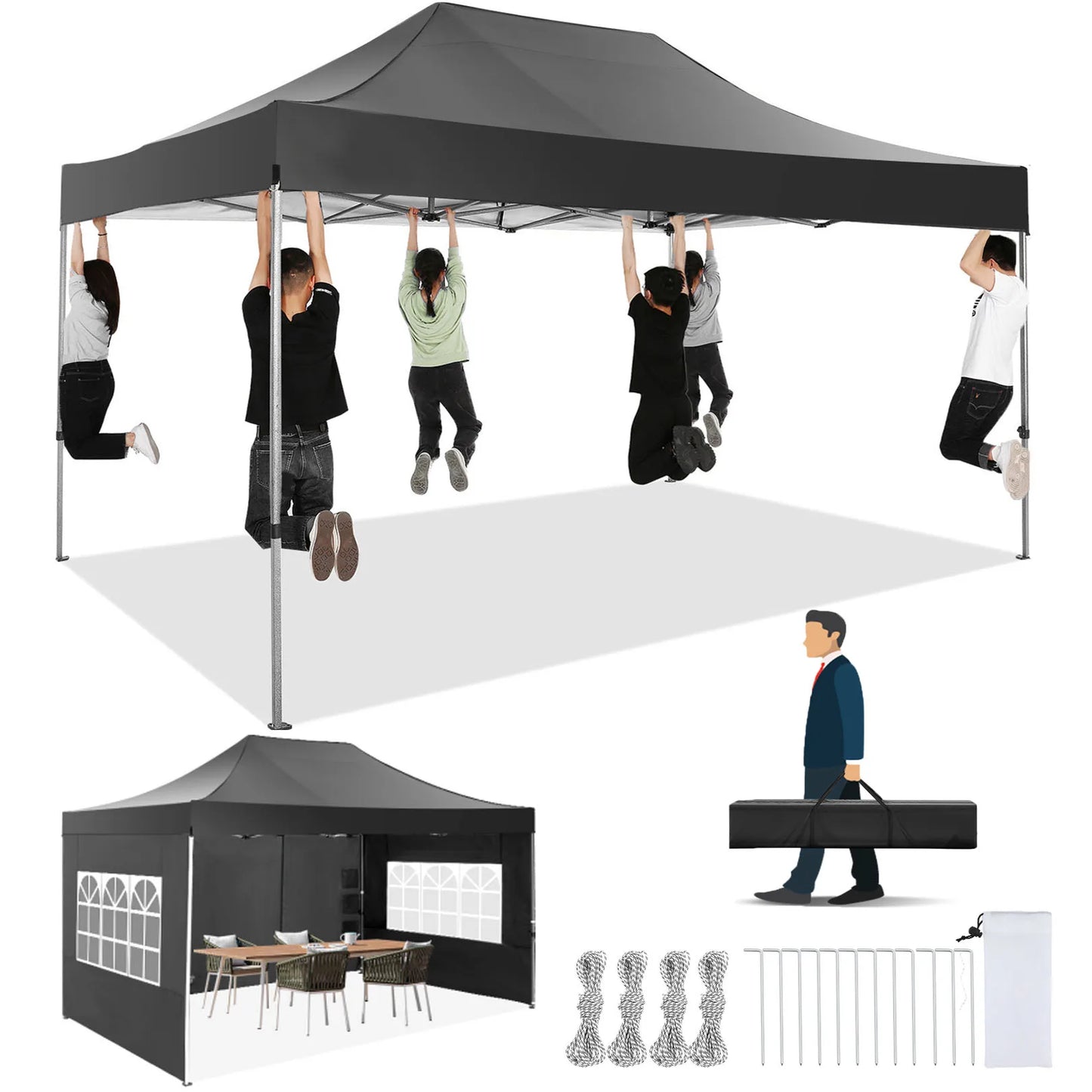 10x15 Heavy Duty Pop up Canopy, with 4 sidewalls, Commercial Canopy Wedding, Party Tents.