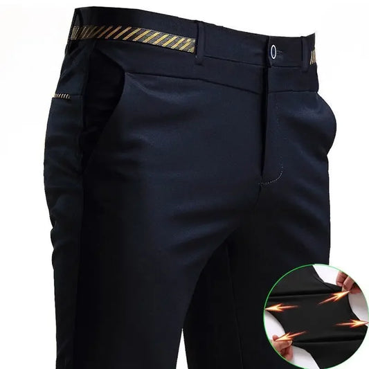 Pantalones de traje negros para hombre, elásticos y que no necesitan planchado, para primavera y otoño.
