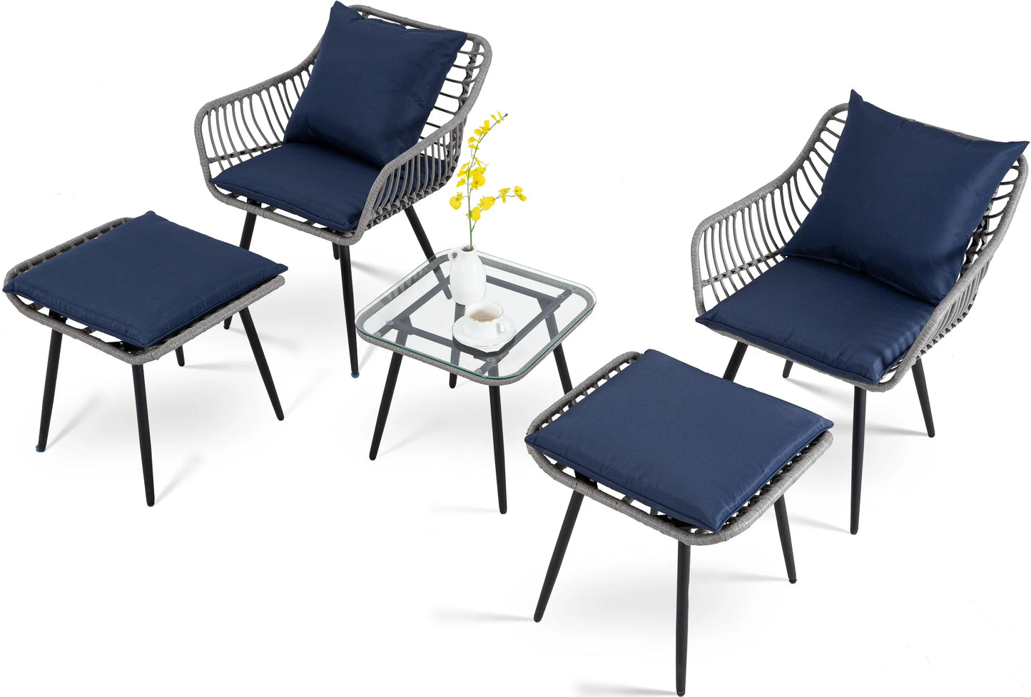5 Piece Patio Furniture Set, Outdoor Wicker Small Conversation Bistro Set.