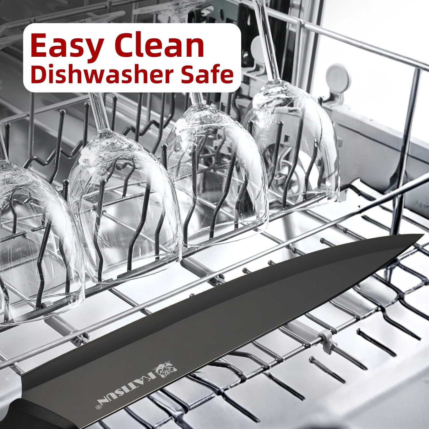 15 Pieces Carbon Steel Kitchen Knife Block Set, Built-in Knife Sharpener, Non-Slip PP+TPR Handles, 6 Steak Knives.