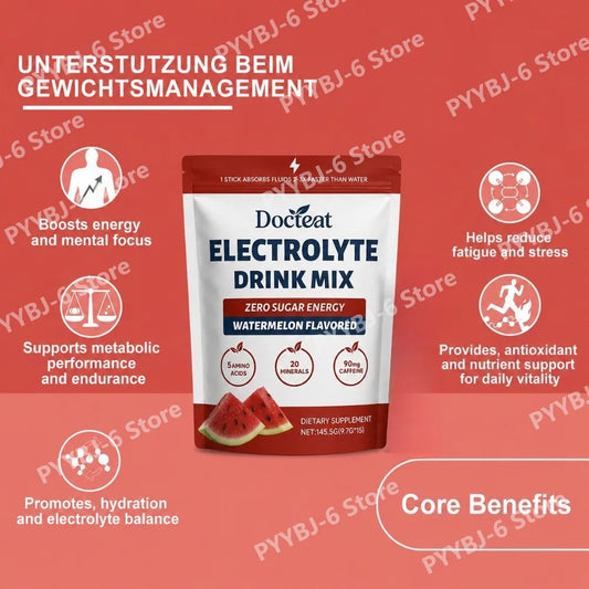 Electrolyte Drink Mix, Watermelon Flavored Zero Sugar Powder, 15 Servings, 90mg Caffeine with L-Citrulline and Taurine.
