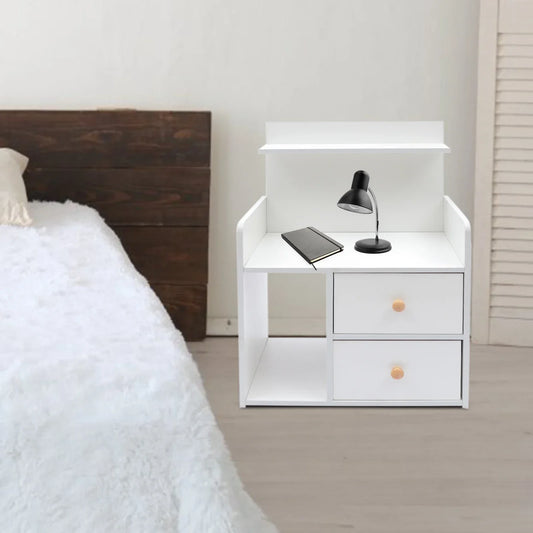Warm White Nightstand with 2 Drawers, 16.9x10.2x23.6In Compact Bedside Table.