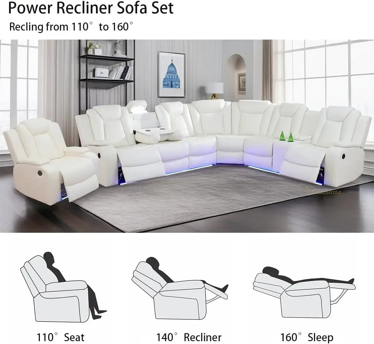 Living Room Furniture Reclining Sectional Sofa, Living Room Power Recliner Adjustable Sofa, Loveseat Chair with Storage.