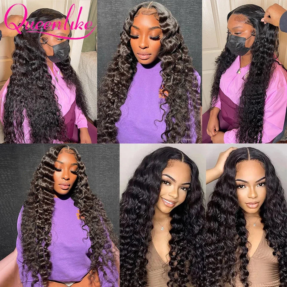 Queenlike Deep Wave Human Hair Bundles, 24 26 28 inch Deep Curly Bundles 100% Human Hair for Women, Brazilian Raw Hair Extensions.