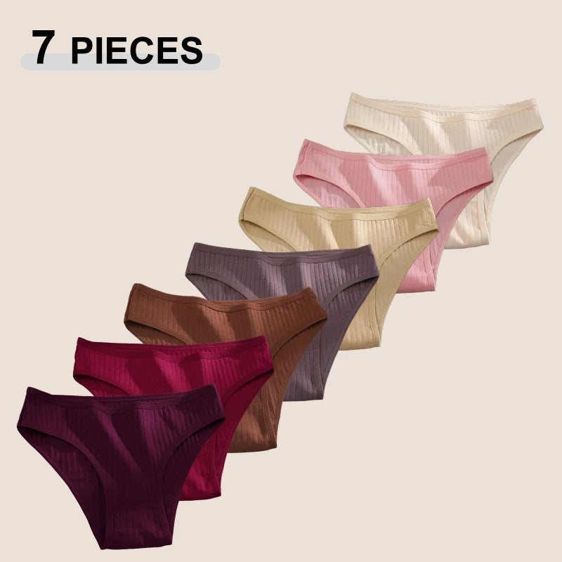 7PCS Women Seamless Cotton Panties, Ladies Low Rise Stripe Underwear Elastic Comfortable Cotton Briefs.