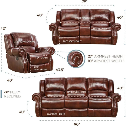 Cambridge Telluride 3 Piece Indoor Furniture Set, Deep Seating Double Reclining Sofa, Console Loveseat, and Rocker Recliner.