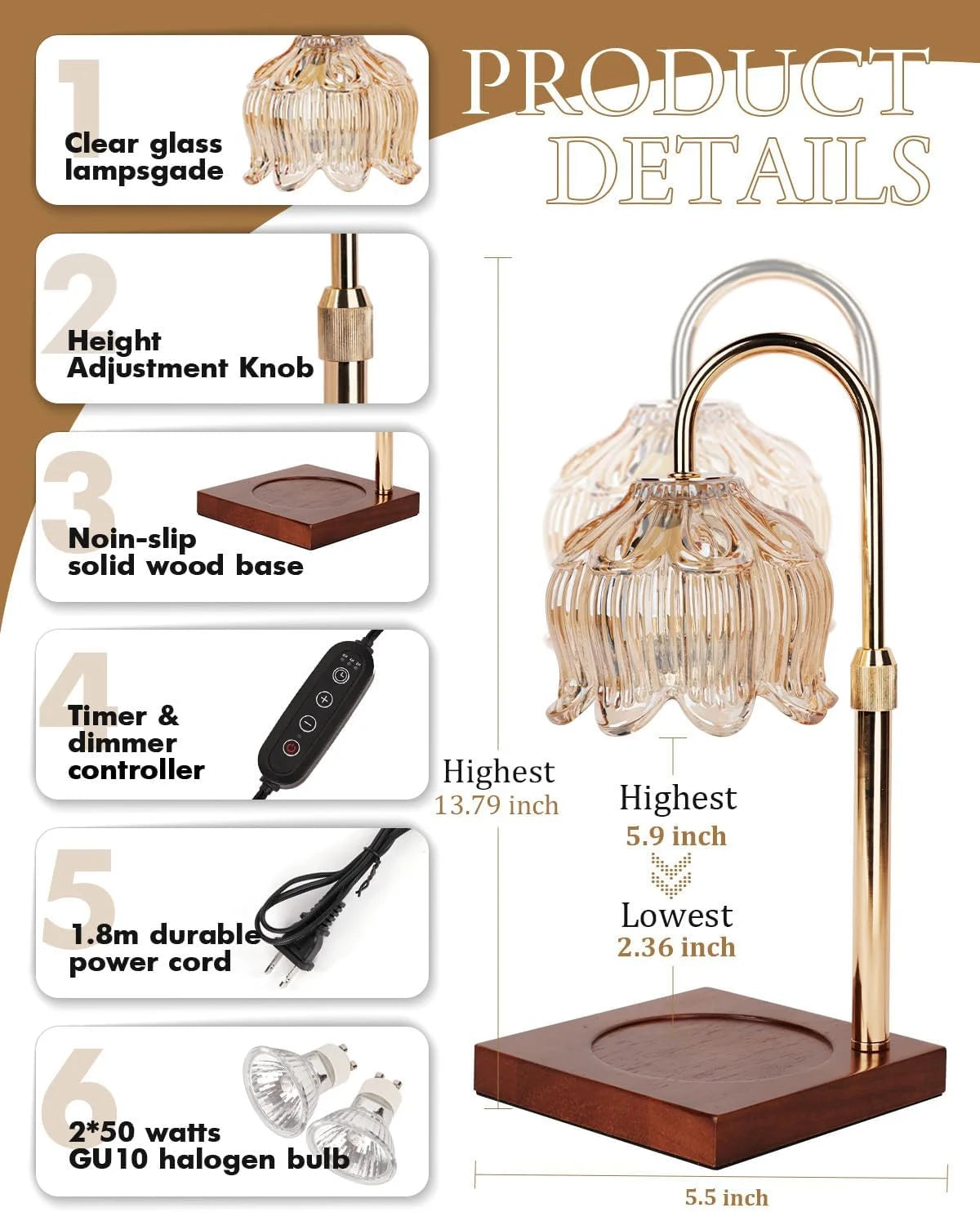 Flower Candle Warmer Lamp with Timer, Gifts for Women, Mom Birthday, House Warming, New Home.