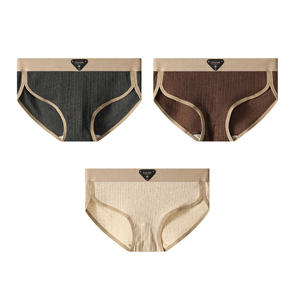 3PCS/Pack 100% Cotton Women Sexy Solid Brief Hygroscopic Breathable Female Lingerie.