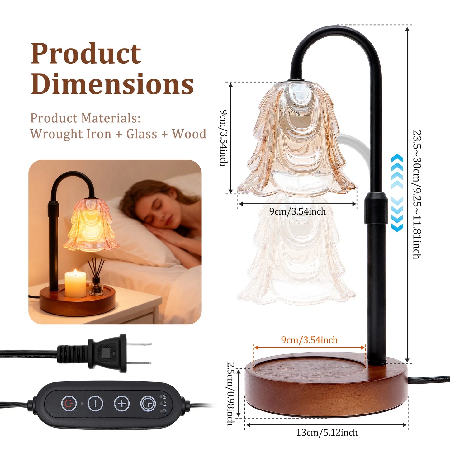Candle Warmer Lamp with Timer 4 Speed Dimmable, Height Adjustable Base, New Home Decor.
