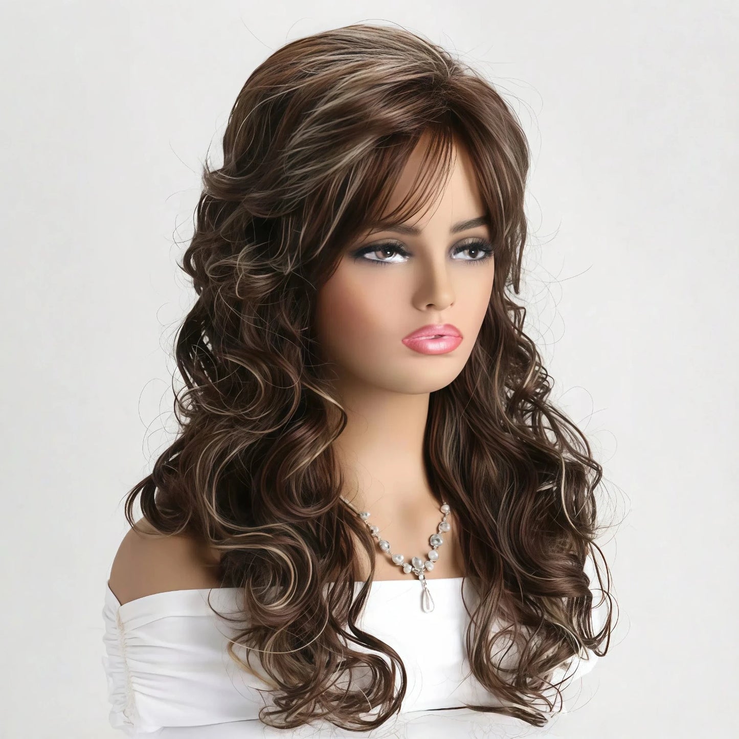 20-inch Women's Fashion, Fluffy Natural Curly Brown, to Golden Gradient Synthetic Wig.