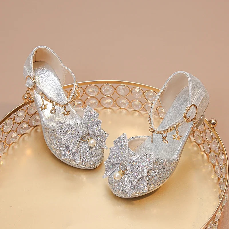 Girls High Heeled Leather Shoes, High Heels for Wedding, with Bow-knot Pendant.