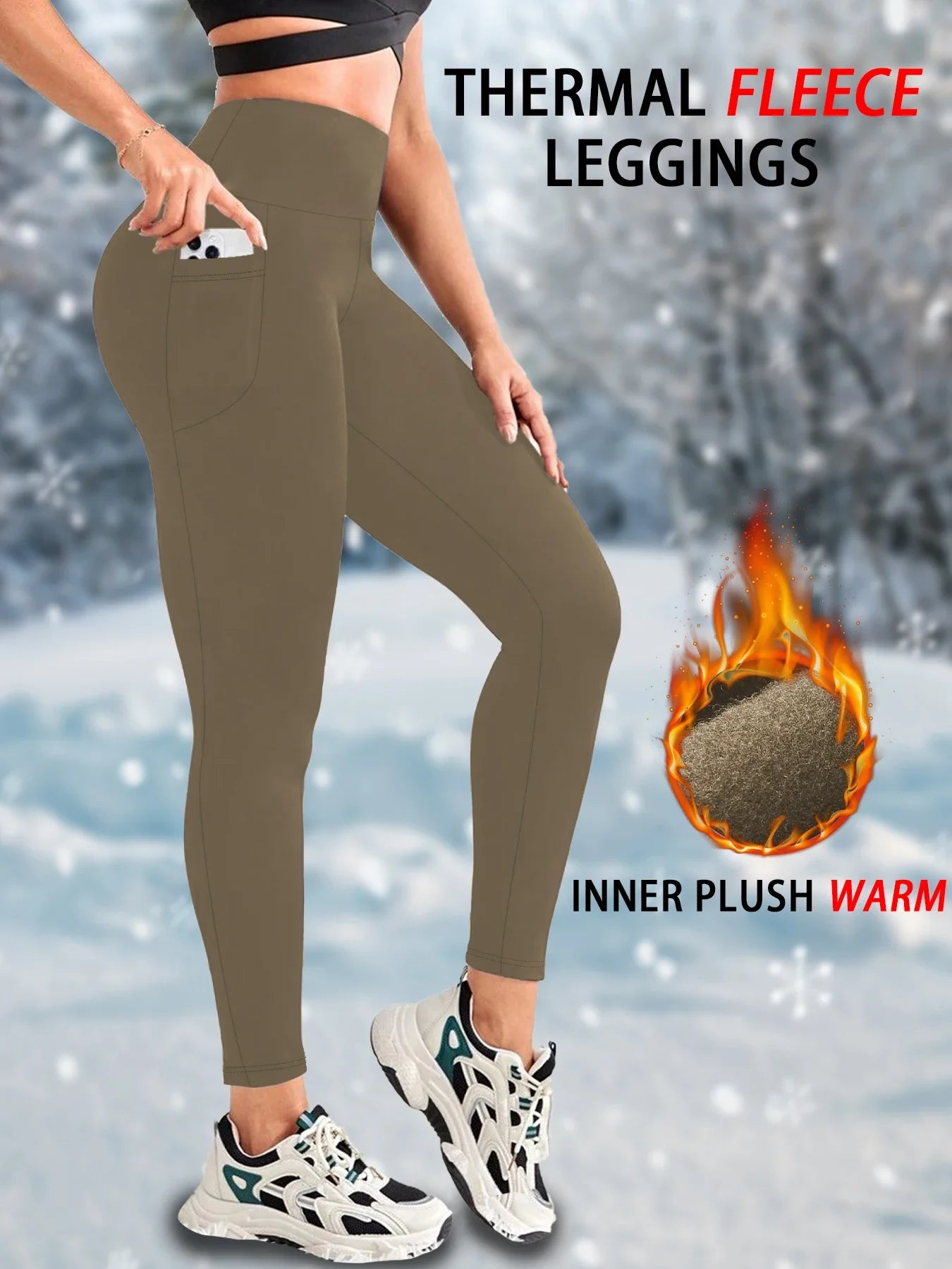 Women Thermal Fleece Lined, High Waisted with pockets, Thick Tights Running Pants.
