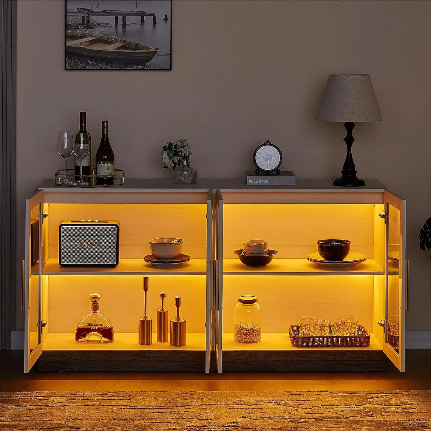 Sideboard Buffet Cabinet, Mixed Color Accent Cabinet.