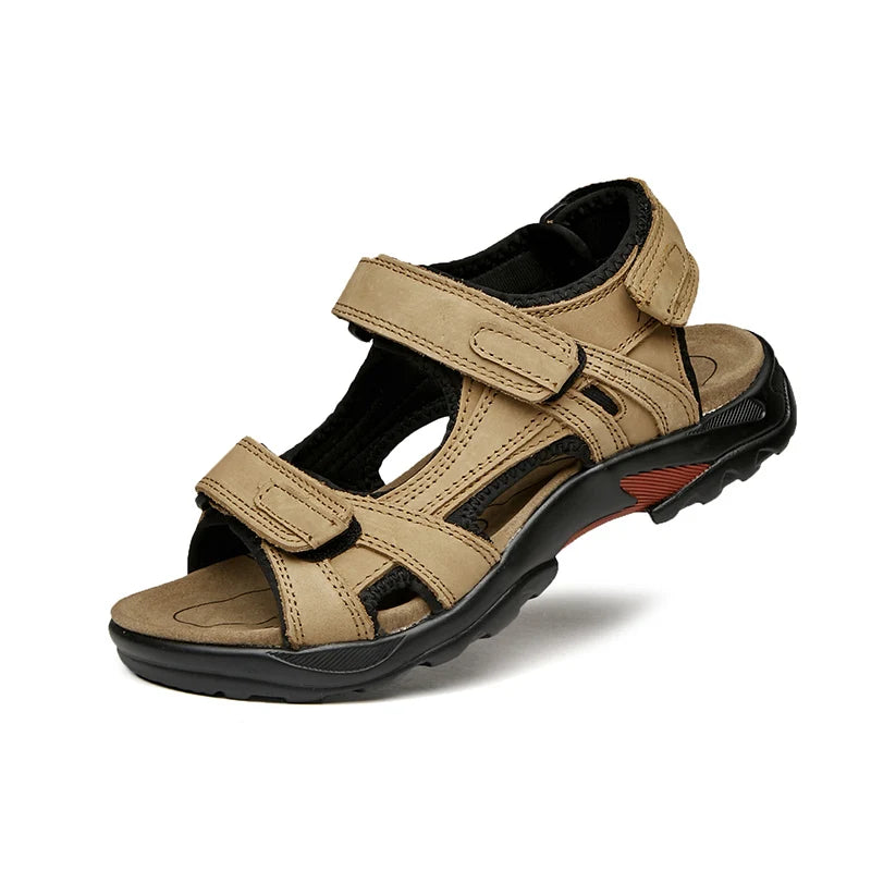 COW LEATHER Men Sandals Outdoor Beach Sports Shoes, Genuine Leather Roman Sandals Plus Size 38-48.