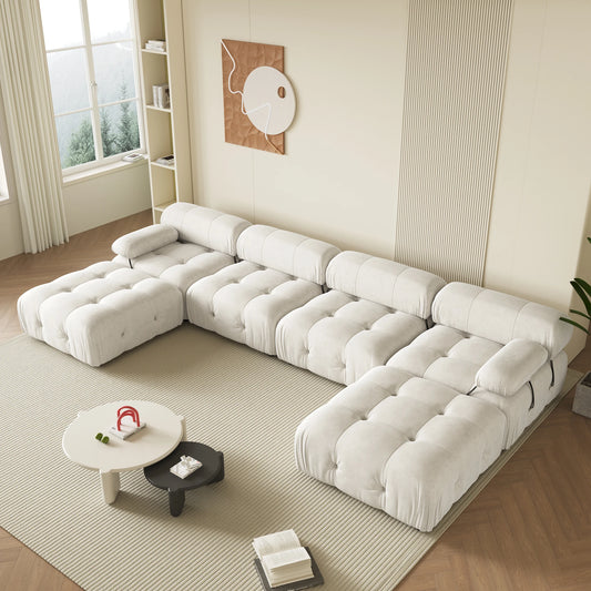 138" Modular Sectional Couch Modern U-Shaped Velvet Sofas for Living Room, Deep 4-Seat Sofas with 2 Ottomans.