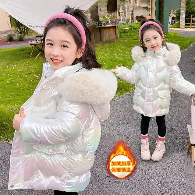 Girls Shiny winter Jackets Thick Hooded Outerwear 3-10 Years