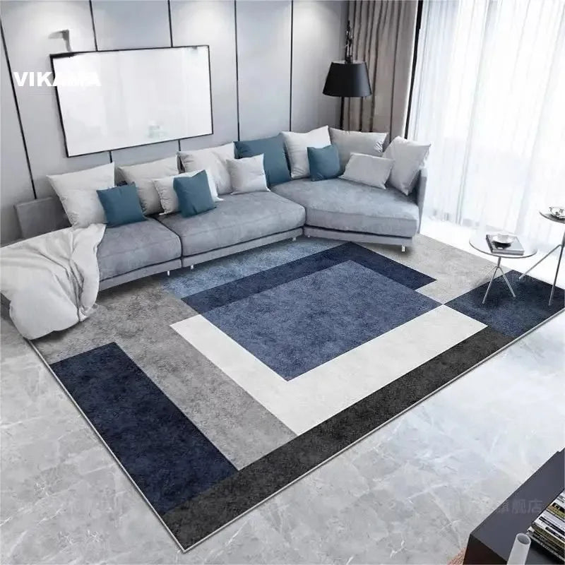 Minimalist Geometric Large Carpet, Anti-slip Floor Rug ,with Gray Splicing Pattern, for Living Room, Bedroom Unique Decoration.