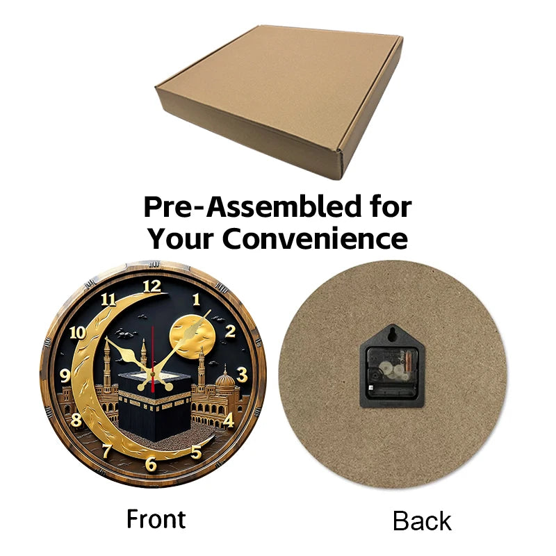 Black & Golden Wooden Round Silent Hanging Wall Clock, Suitable For Living Room, Office, Study Room, Bedroom.