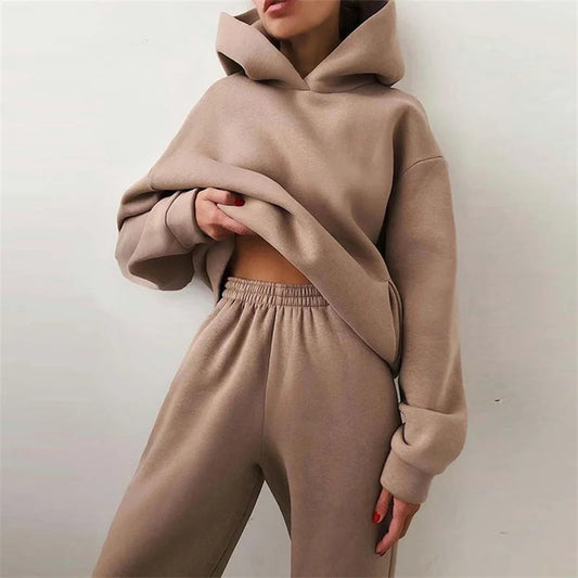 Women's Tracksuit Suit Autumn Fashion Warm Hoodie Sweatshirts Two Pieces.