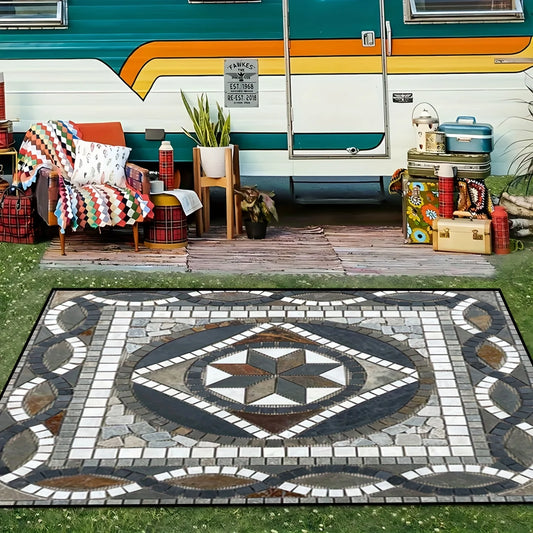 VIKAMA Marble Geometric Large-Area Carpet, Non-Slip Outdoor Caravan Terrace Floor Mat, Living Room, Bedroom Carpet.