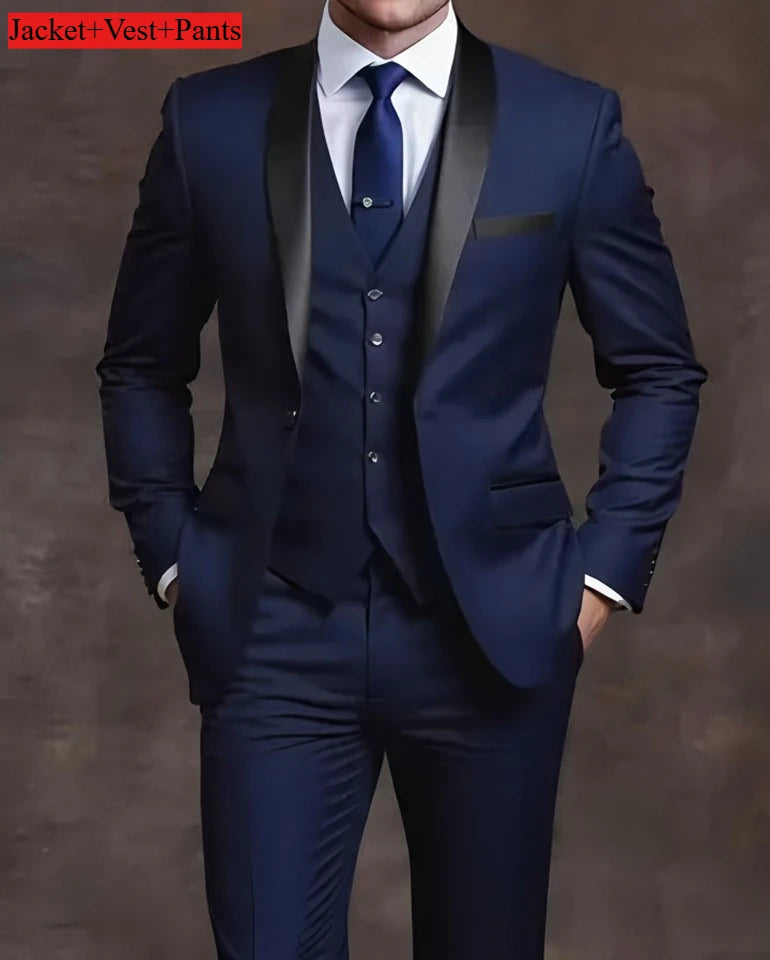 Elegant Men Suit Sets- Slim Fit Tuxedo Set for Weddings & Formal Occasions, Black Suit.