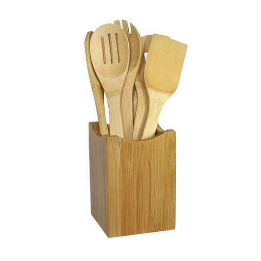Juego de 6 Cucharas Espátula de Bambú, Utensilios de Cocina de Madera para Mezclar.