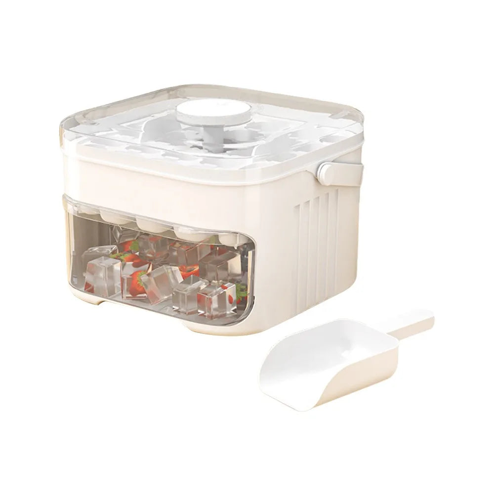 50-Cube Ice Maker with Easy Press Cap, Double Layer Ice Cube Maker Ice Storage Box.