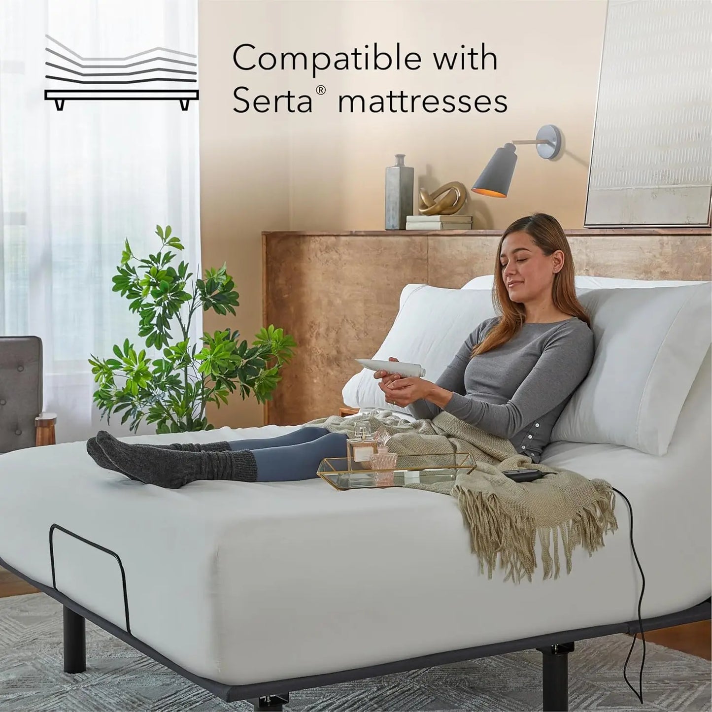 Adjustable Bed Frame with Head Lift, Foldable Design, Removable Legs for Split Cal King Size