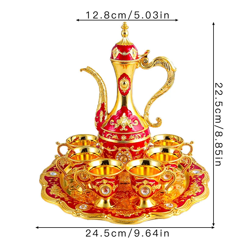 1 metal wine set, 1 tray and 6 shot glasses and 1 wine pot combination.