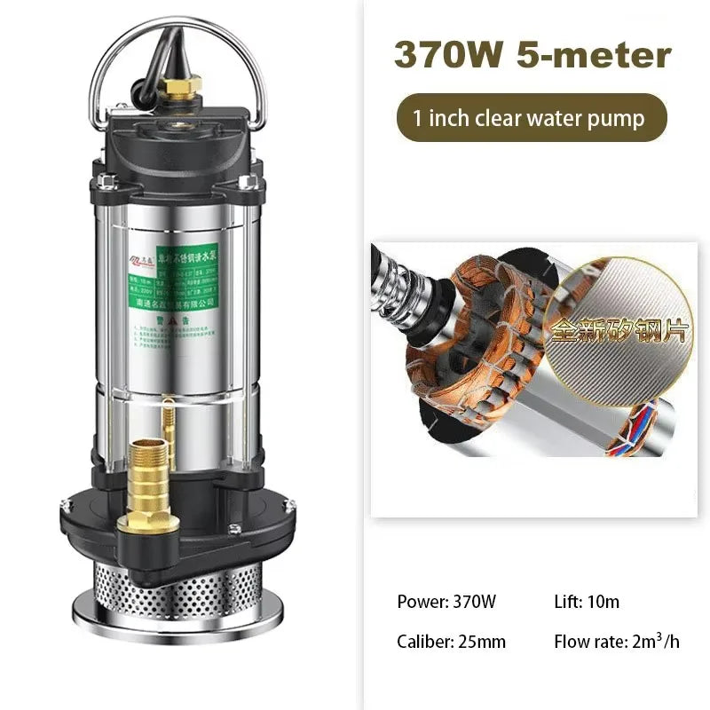 220V Submersible Pump Agricultural Pumping, Garden Tools, Drainage, Irrigation, Self-priming Sewage Pump Stainless Steel.