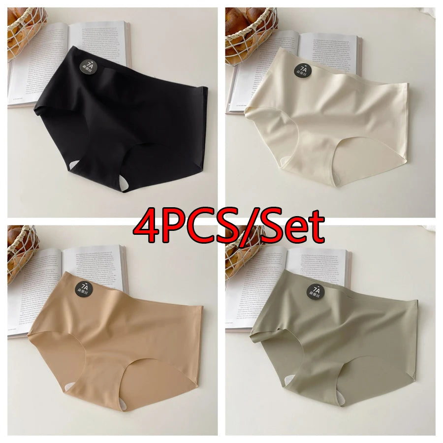 4PCS/Set Women Panties Slip Silk Seamless Briefs For Women, Female Underwear Soft Thin Light Panty Underpants M-XL.