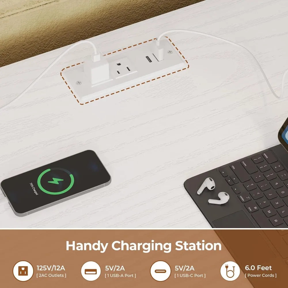 Full Metal Loft Bed with Desk, 8 Drawers Storage, Charging Station & LED Lights, Space-Saving.