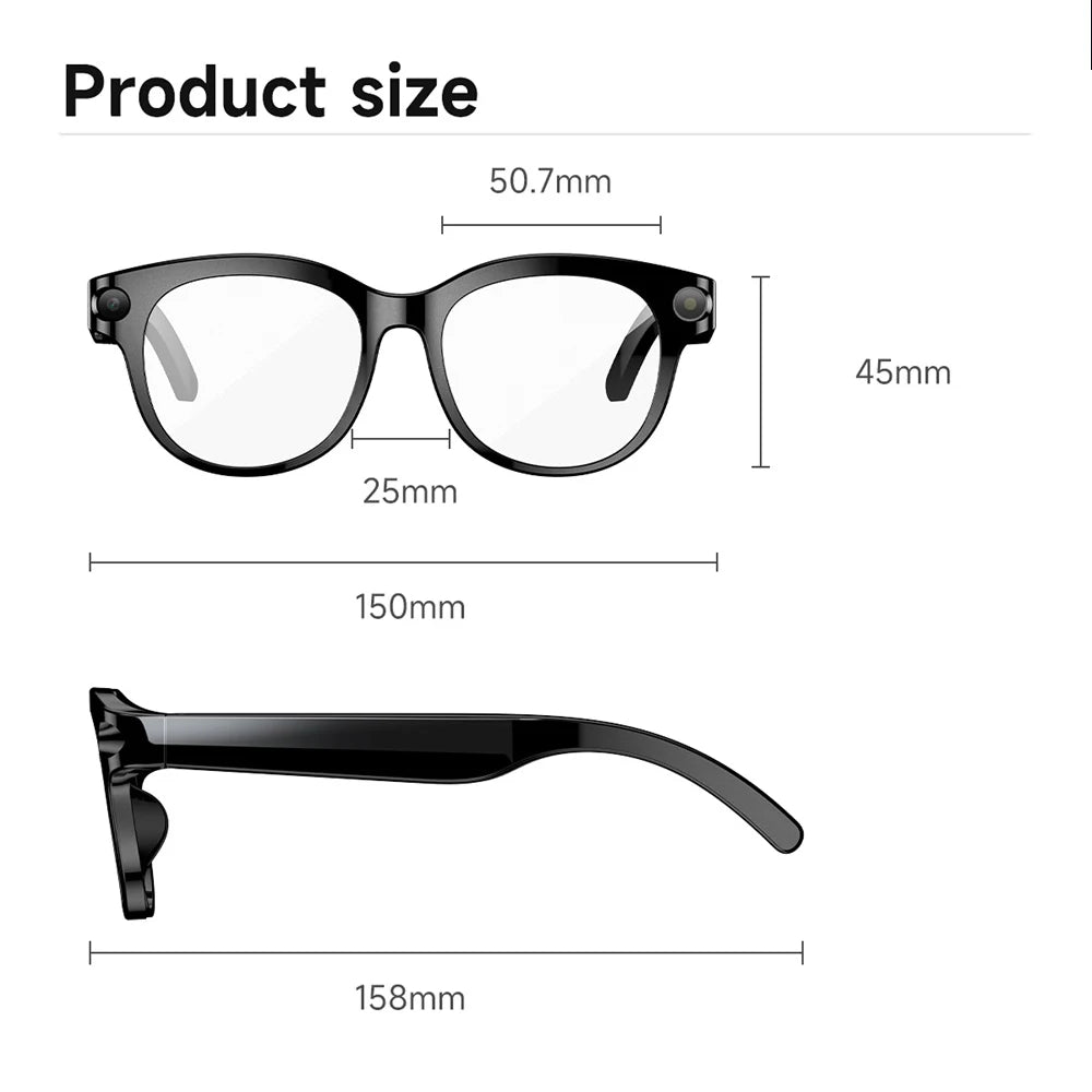 AI Smart Glasses, Real-time Translation, Dual Camera, Bluetooth Call Sunglasses, Shoot Audio Video Music Player Multifunctional.