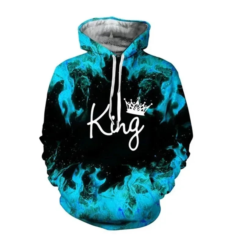 3D Print Trendy Matching Couple King And Queen Hoodies.