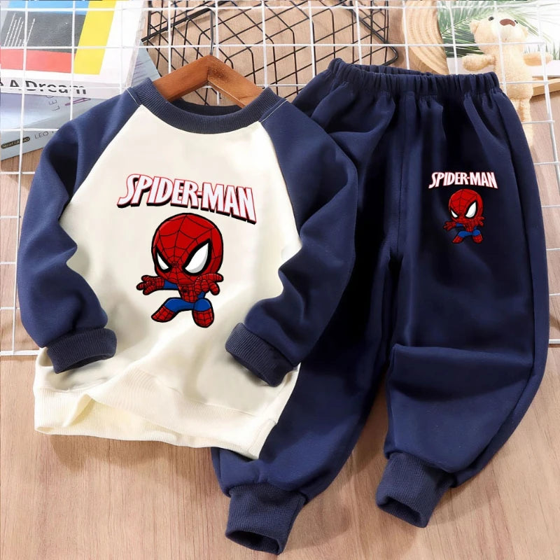 Spiderman Print Boys Spliced Sweatshirt 2-piece Sets, Kids O Neck Hoodies and Long Pant.