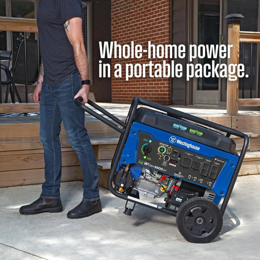 12500W Dual Fuel Portable Generator with Remote Start, Transfer Switch Ready for Home Backup.