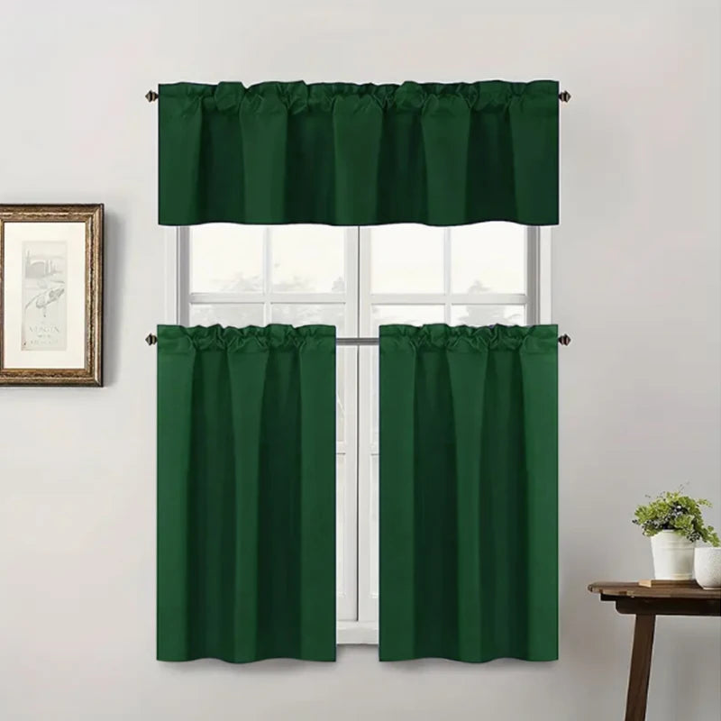 Solid Color Curtains, Kitchen Curtains W106cm x H30cm 1PC, W132cm x H61cm 1PC, W70cm x H132cm 2PCS