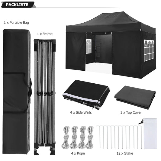 10x15 Heavy Duty Pop up Canopy, with 4 sidewalls, Commercial Canopy Wedding, Party Tents.