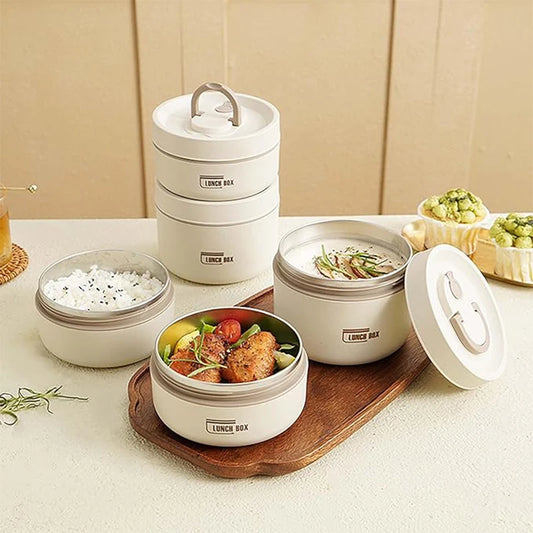 Set de recipientes portátiles aislados para almuerzo, con fiambrera térmica, 3 recipientes apilables separados.