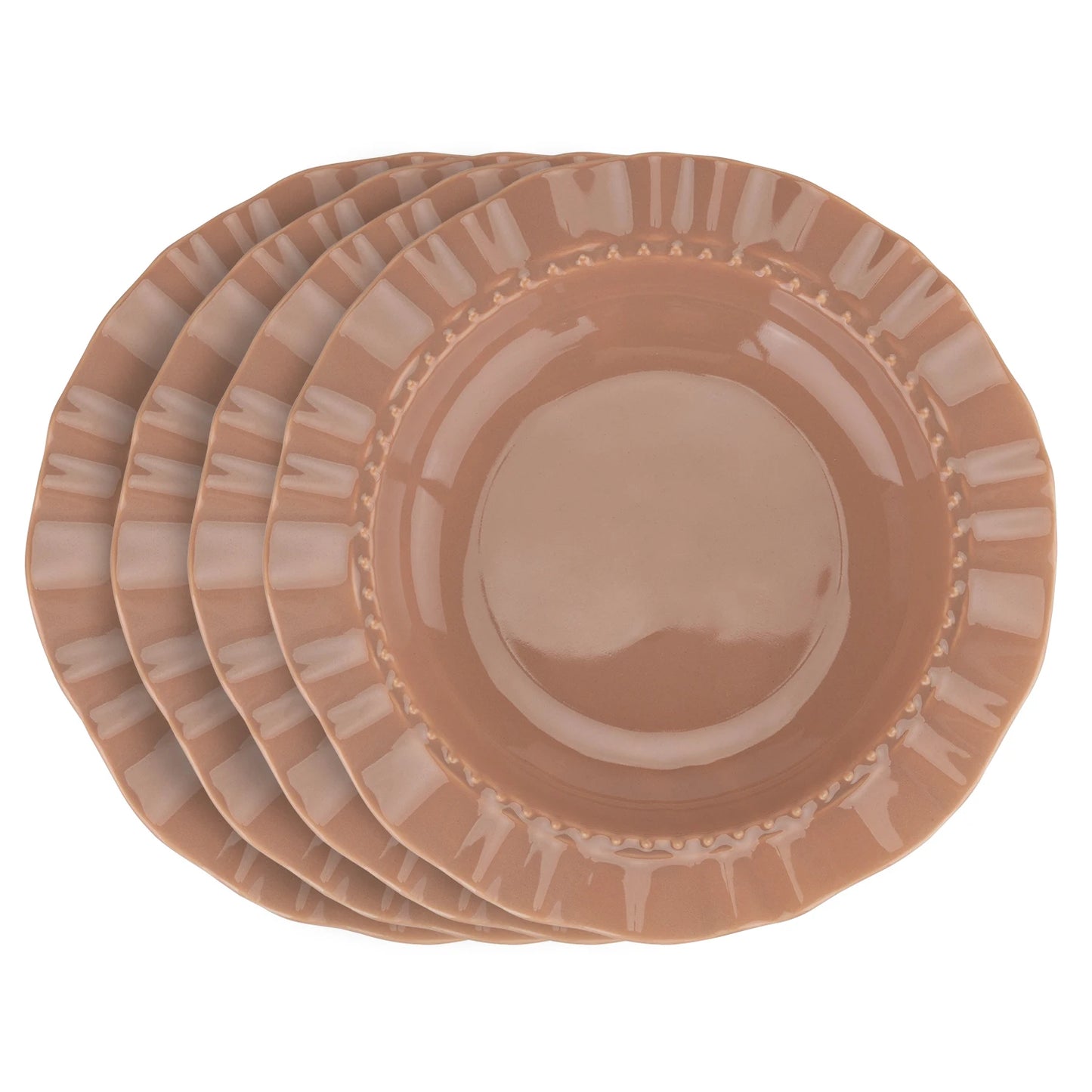 4pcs Multi-Color Ceramic Plate Set Ripple-Edge