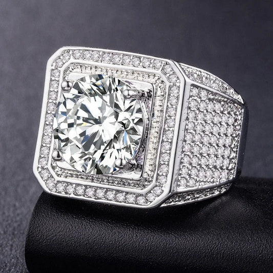 Anillo de Hip Hop Grande con Diamantes de Imitación para Hombres, Bling Cuadrado de Alta Calidad.