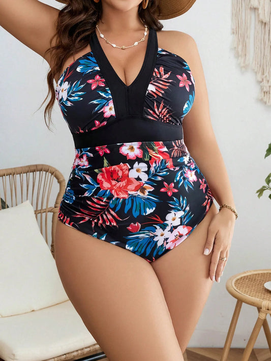 Plus size One Pieces V-Neck Sexy Swimsuits , Tummy Control Push Up Swimwear.