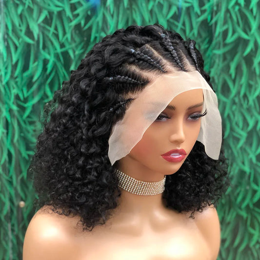 Braided Human Hair Wig 13x4 Lace Front African Curly Human Hair Transparent Lace