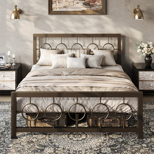 Metal Platform Bed Frame with Vintage Design Headboard and FootboardUnder-Bed Storage
