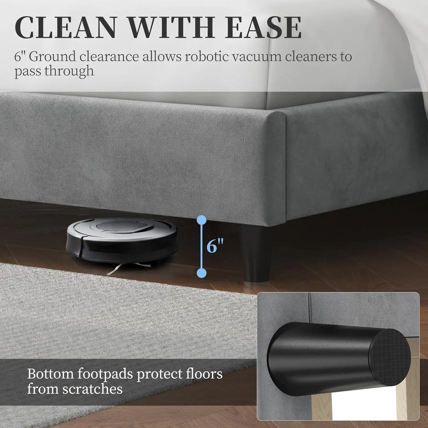 Queen Bed Frame Upholstered Platform Wooden Slat Support with Wing Side