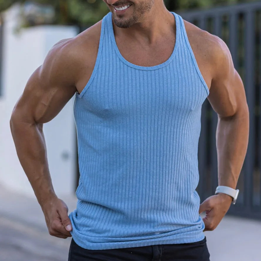 Large sleeveless men summer mesh fitness sports slim fit vest.