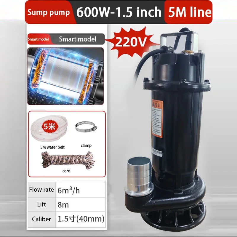 Cutting Sewage Pump, 220V Feces Pumping Mud Sewage Pump, Small Household Submersible Pump, Septic Tank Pump.