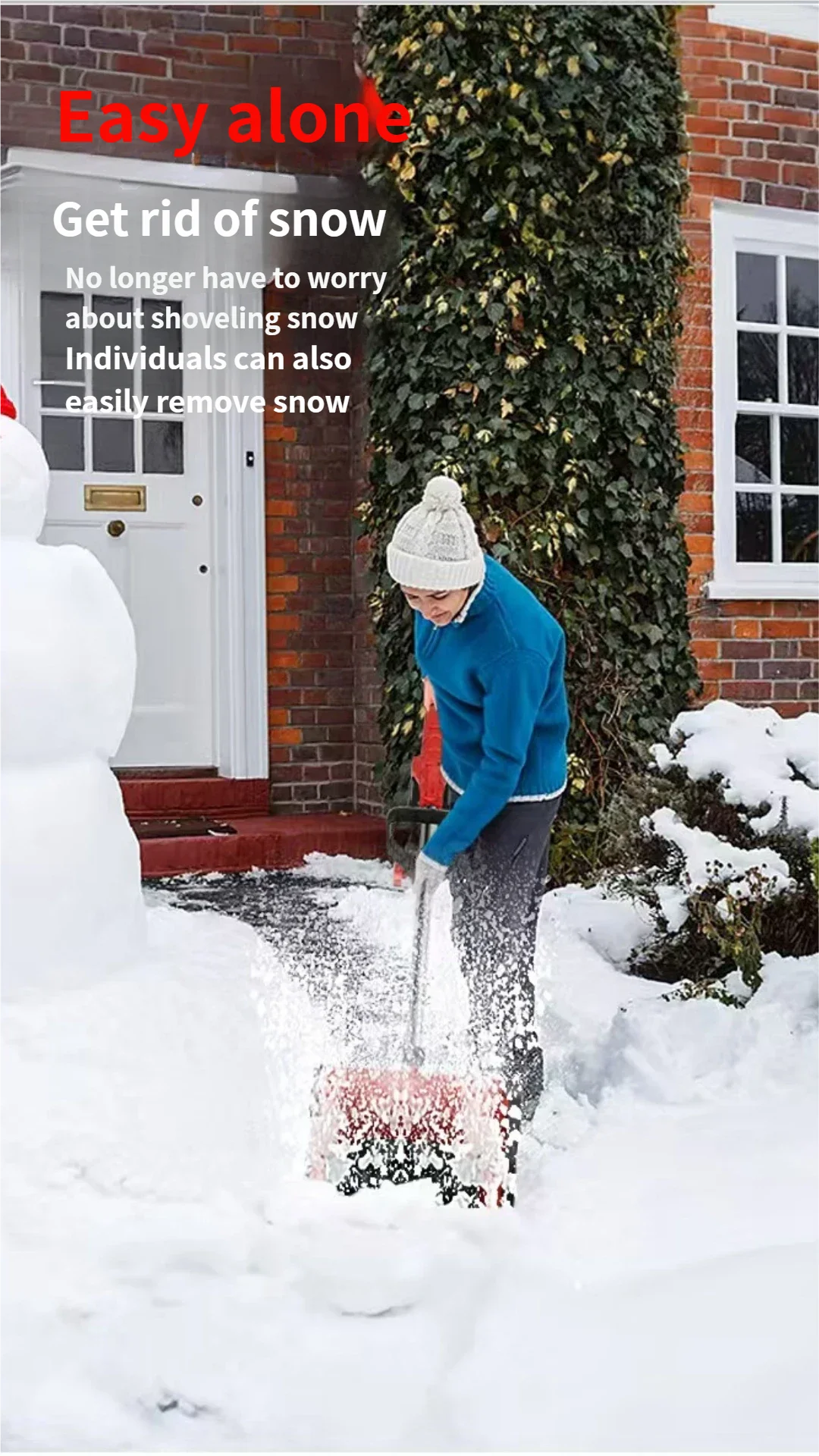 Lithium battery-powered electric push snowblower, home snow removal, foldable snow shovel