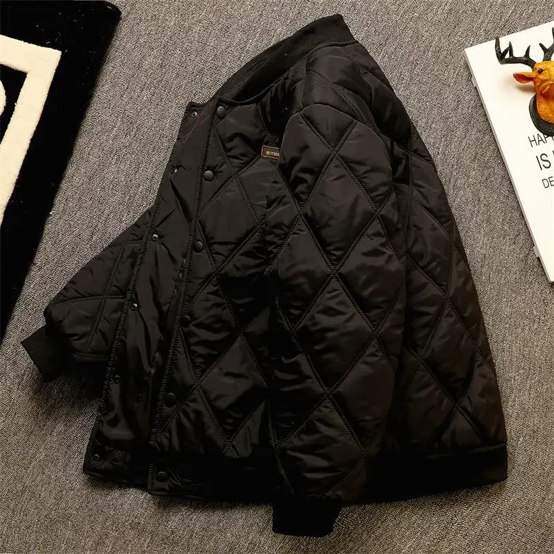 Winter Baseball Coat for Men, Solid Color Bomber